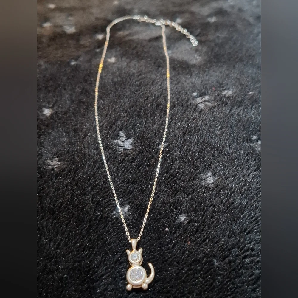 🐈Vintage 925 Sterling Silver Cubic Zirconia CZ Kitty Cat Necklace